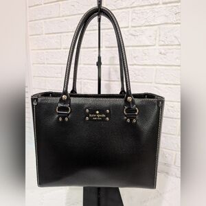 Kate Spade Wellesley Quinn Black Leather Satchel Bag Tote Chic Gold Polka Dots